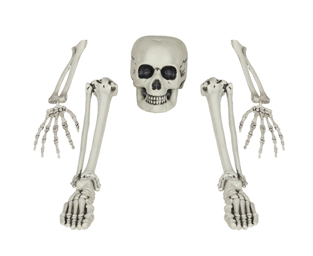 Sada dekorační kostry – lebka, ruce a nohy z PVC pro halloweenskou výzdobu