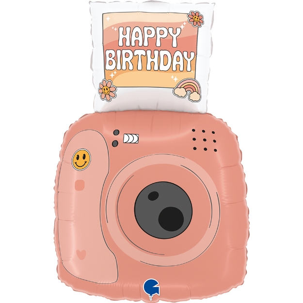 Fóliový balonek ve tvaru fotoaparátu s nápisem Happy Birthday, 61 cm