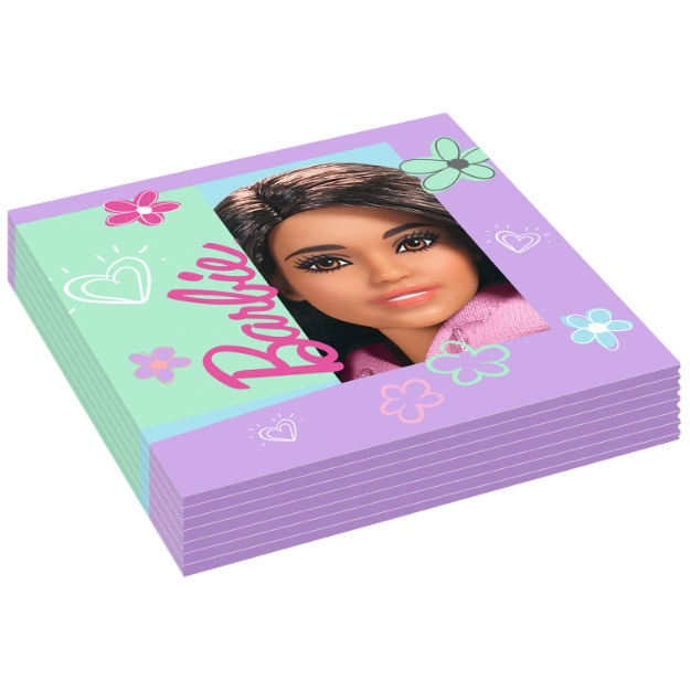 Papírové ubrousky Barbie sladký život s barevným potiskem, 33 x 33 cm, balení 20 ks.