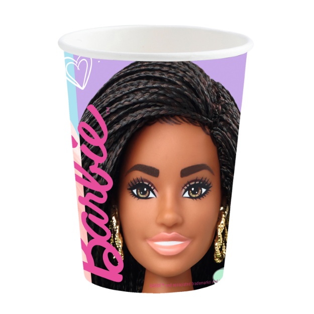 Papírové kelímky Barbie sladký život s barevným potiskem, 250 ml, balení 8 ks.