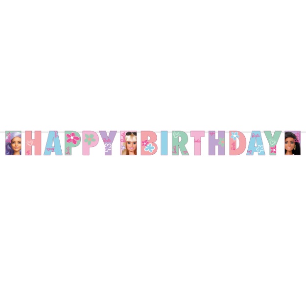 Papírový narozeninový nápis Barbie sladký život Happy Birthday, 180 x 15 cm.