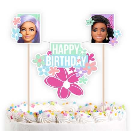 Dekorace na dort Barbie sladký život s nápisem Happy Birthday, 26 x 15 cm.