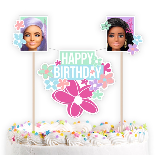 Dekorace na dort Barbie sladký život s nápisem Happy Birthday, 26 x 15 cm.