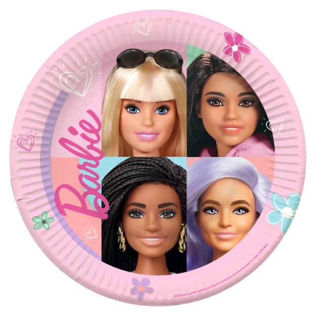 Papírové talíře Barbie sladký život s barevným potiskem, průměr 23 cm, balení 8 ks.