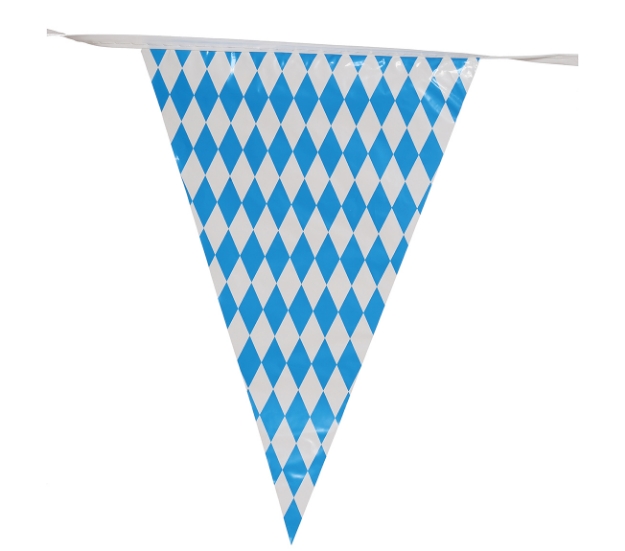 Vlaječková girlanda Oktoberfest modro-bílý vzor, PVC, délka 4 m.