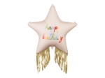Fóliový balonek hvězda Happy Birthday se zlatými střapci 72 cm
