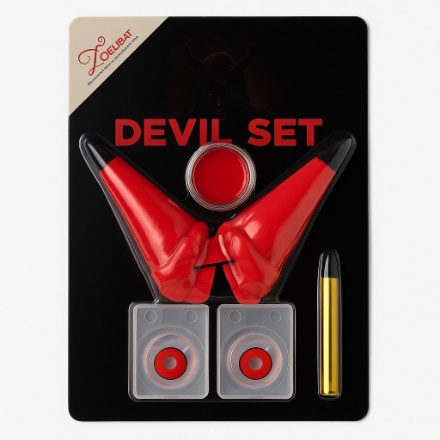 Zoelibat Devil Set – červené rohy, červený a černý make-up, bílé kontaktní čočky