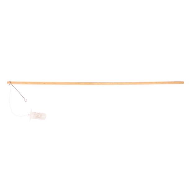 Dřevěná svítící tyčka na lampiony o délce 50 cm s kovovým háčkem a plastovým světlem na baterie LR41
