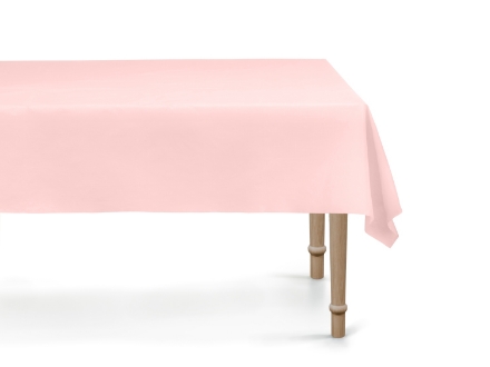 Světle růžový ubrus 137 × 183 cm z PP materiálu, omyvatelný a opakovaně použitelný, ideální na svatby, oslavy a party.