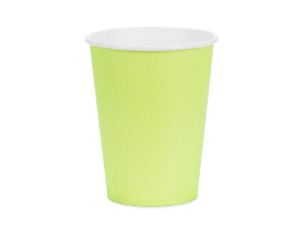 Papírové kelímky světle zelené, 250 ml, výška 9 cm, balení 6 ks – jednorázové, na studené nápoje, splňují EU označení 2020/2151.