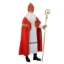 Kostým Mikuláše pro dospělé v luxusním provedení – bílé roucho, červený plášť, šál a čepice se zlatým zdobením