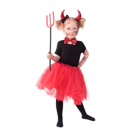 Dětský kostým čertice s TUTU sukýnkou, rohy a motýlkem – ideální pro holčičky na Mikuláše a karneval