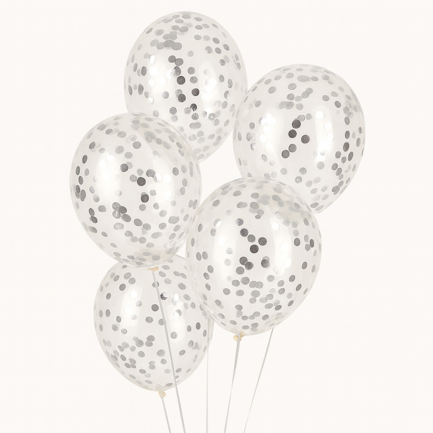 Průhledné balónky se stříbrnými konfetami 30 cm, 5 ks