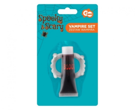 Sada upíra se zuby a umělou krví – halloweenský doplněk pro dekoraci
