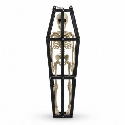 Kostlivec v černé kleci – halloweenská dekorace 43 cm