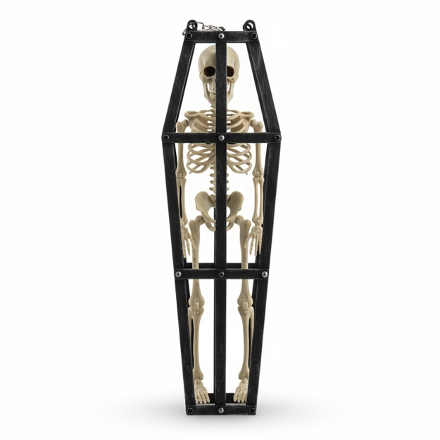 Kostlivec v černé kleci – halloweenská dekorace 43 cm