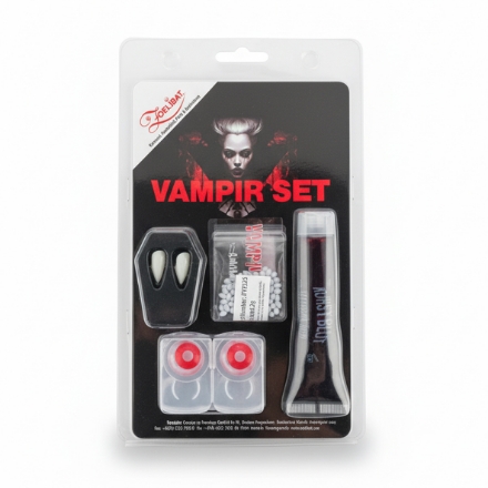 Obrázok z Vampír set – upírie zuby, termoplastické guličky, umelá krv a šošovky
