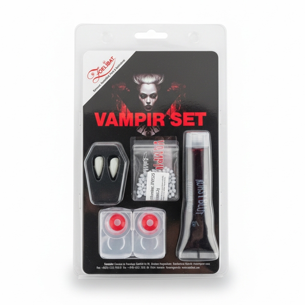 Obrázok z Vampír set – upírie zuby, termoplastické guličky, umelá krv a šošovky