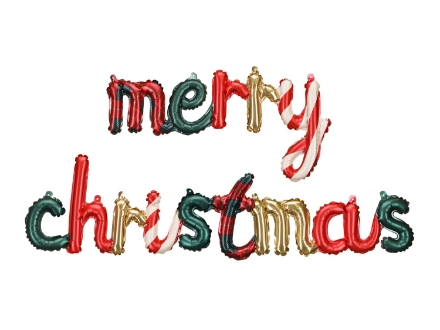 Fóliový balonek s nápisem Merry Christmas v červeno-zlaté a zelené barvě 143 x 25 cm, pouze na vzduch