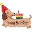 Fóliový balonek Jezevčík s dortem a nápisem Happy Birthday – roztomilá narozeninová dekorace