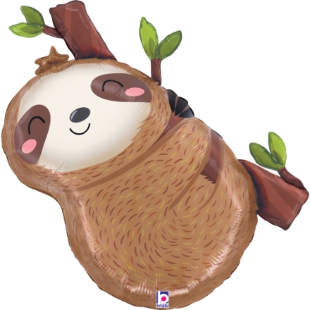 Fóliový balonek Lenochod – Cute Sloth 66×58 cm visící na větvi, ideální pro jungle nebo dětskou party