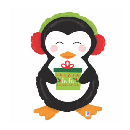 Fóliový balonek Vánoční tučňák s dárkem – Holiday Penguin 86 cm, ideální pro vánoční a zimní výzdobu