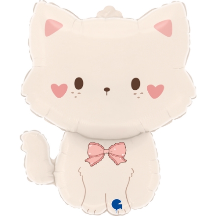 Fóliový balonek Kočička s mašlí – Coquette Cat 52×42 cm, jemná dekorace pro dětské oslavy a baby shower