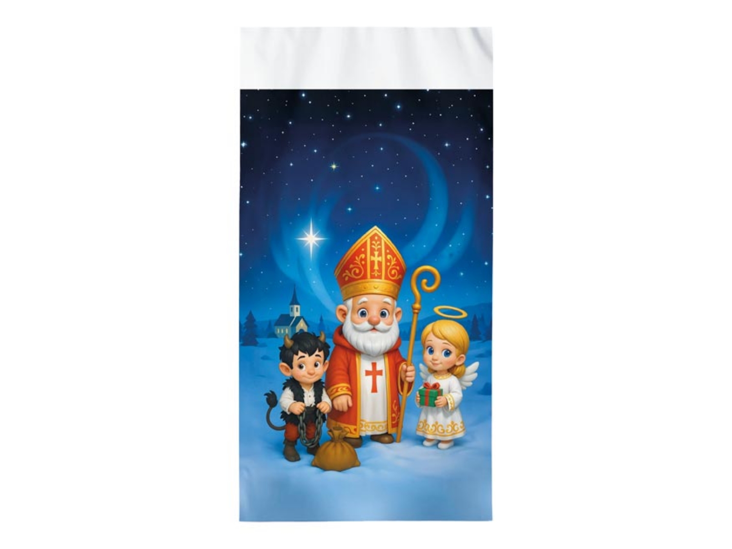 Mikulášský sáček - mikuláš čert a anděl - noční obloha 20 x 39 x 6 cm