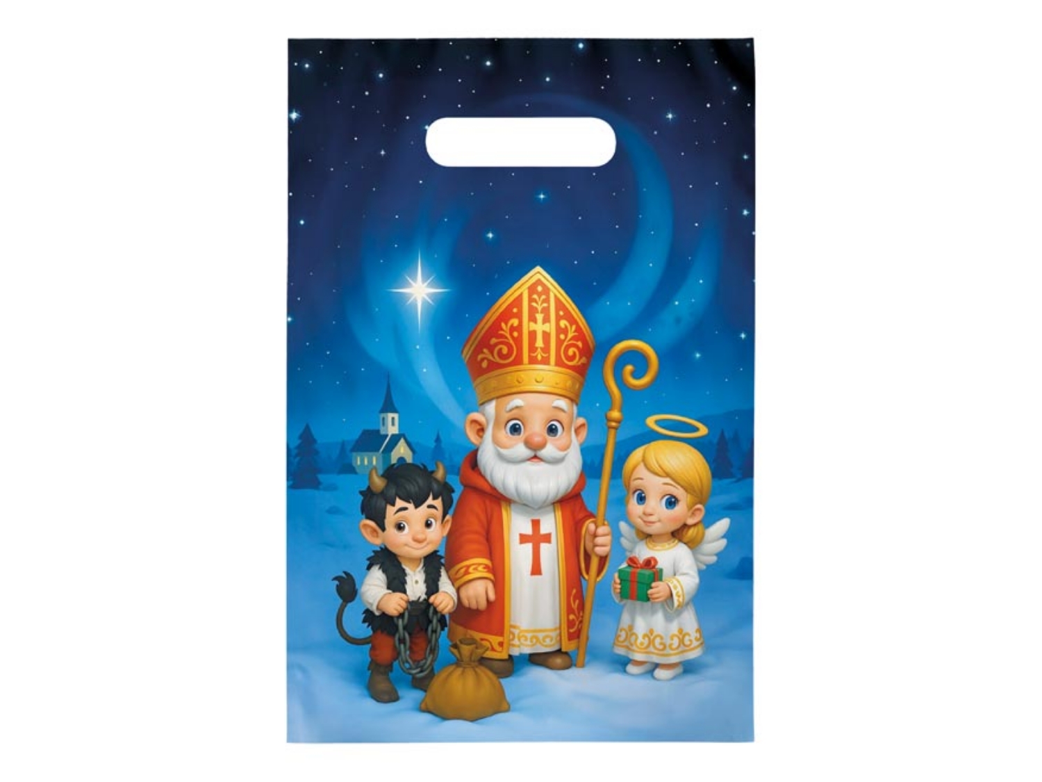 Mikulášská taška - mikuláš čert a anděl - noční obloha 20 x 30 x 8 cm
