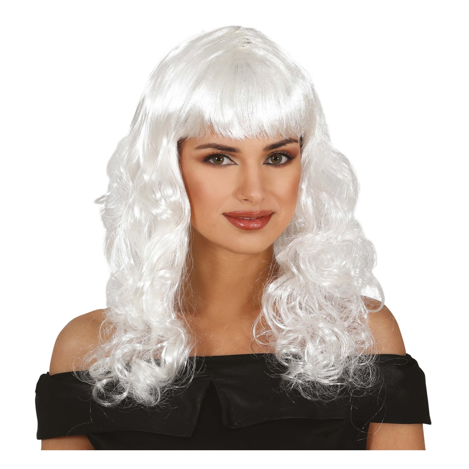 Dámská paruka bílá kudrnatá s ofinou – dlouhá