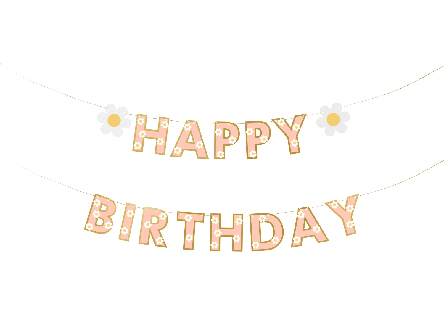 Závěsný banner Happy Birthday s kopretinami – 200×14,5 cm