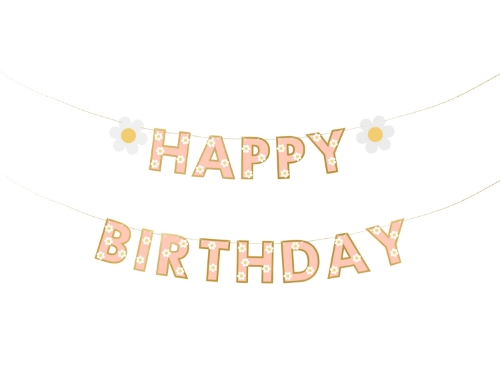 Levně Závěsný banner Happy Birthday s kopretinami – 200×14,5 cm