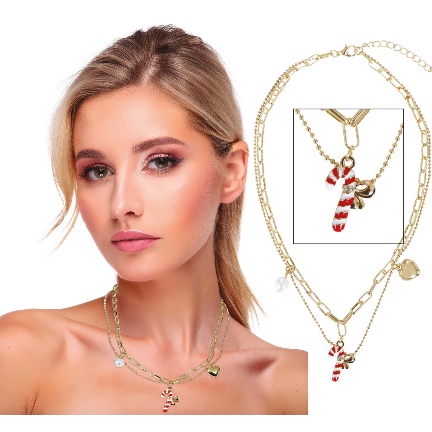 Vánoční náhrdelník se sladkou hůlkou – zlatý