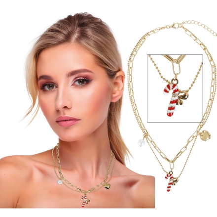 Zlatý náhrdelník s vánoční sladkou hůlkou a ozdobami