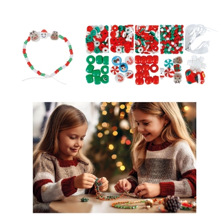 Děti vyrábějí vánoční náramky z korálkové sady