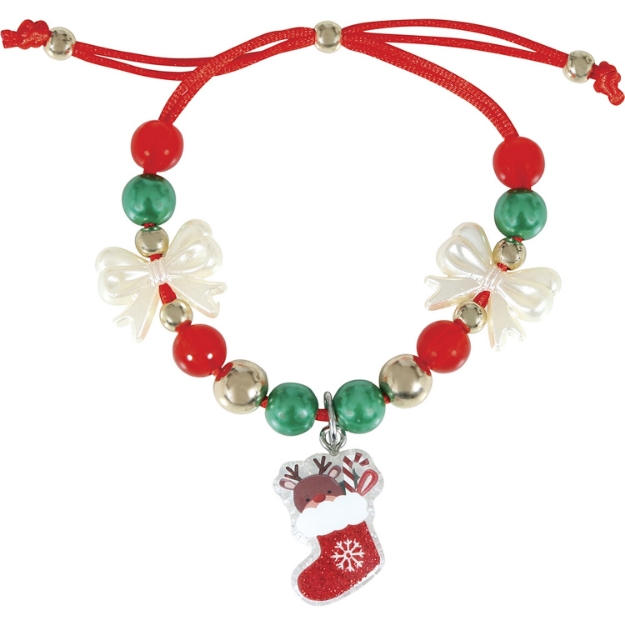 Vánoční náramek s korálky a přívěskem ponožky – detail produktu