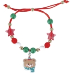 Vánoční náramek s korálky a přívěskem medvídka – detail produktu
