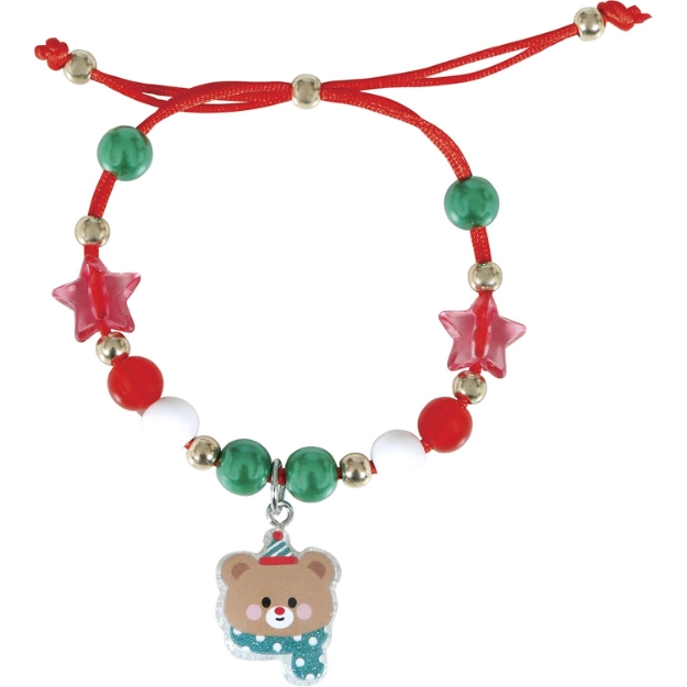 Vánoční náramek s korálky a přívěskem medvídka – detail produktu