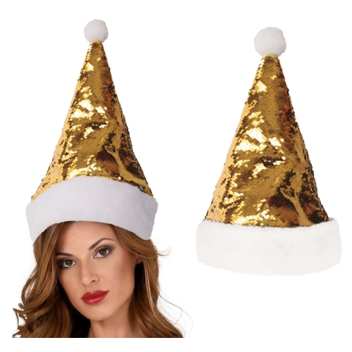 Levně Vánoční čepice Santa se zlatými flitry
