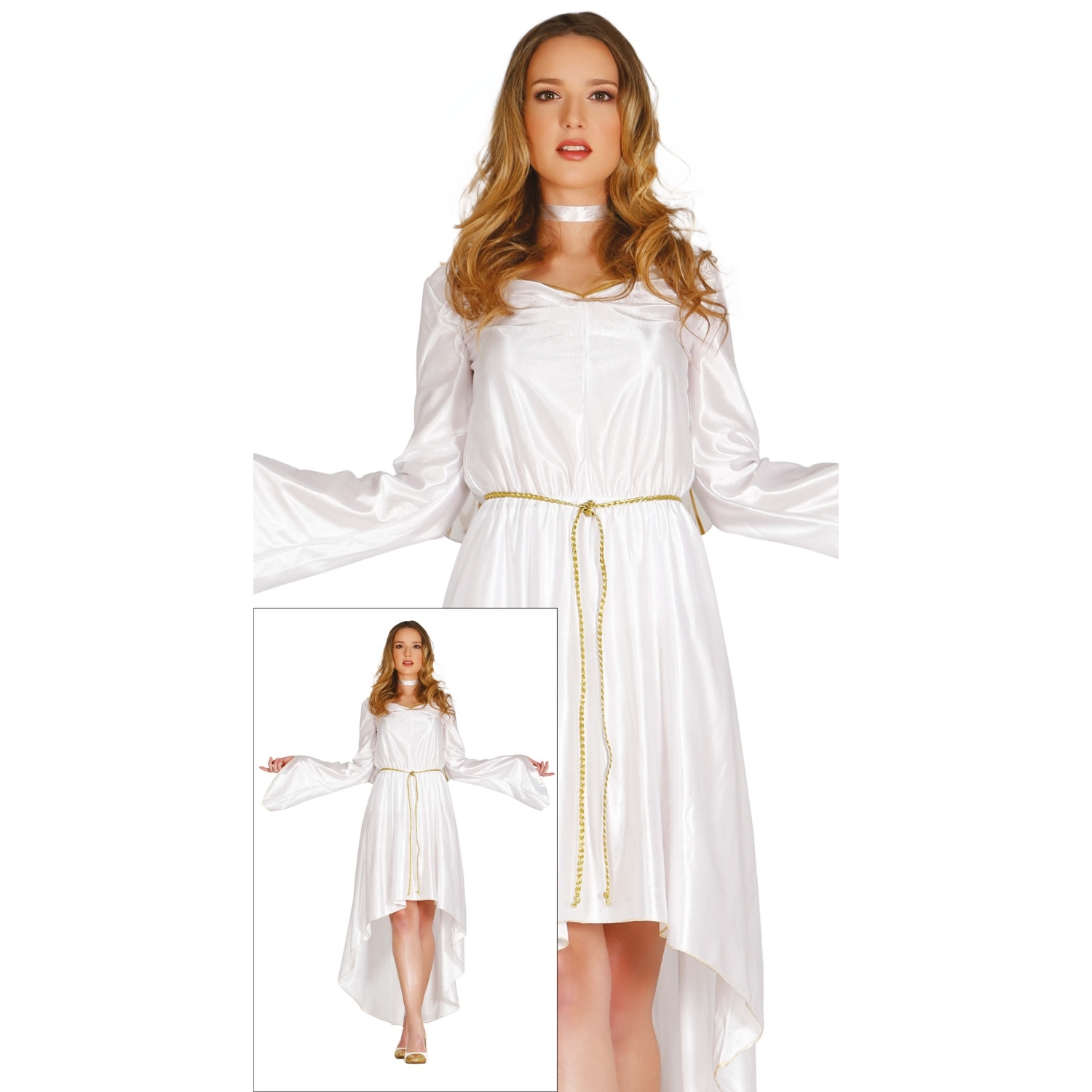 Dámský andělský kostým – šaty, křídla a pásek (velikost 38–40)