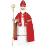 Muž v kompletním kostýmu Mikuláše během mikulášské nadílky