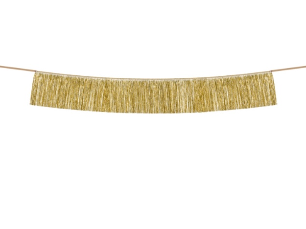 Zlatá třásňová girlanda o rozměrech 135 × 20 cm