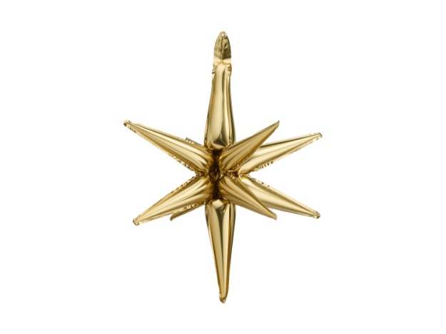 Zlatý 3D fóliový balonek ve tvaru hvězdy o velikosti 70 cm určený na vzduch