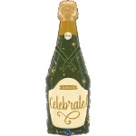 Foliový balonek ve tvaru láhve šampaňského Celebrate v zeleno-zlatém designu