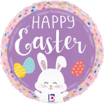Foliový balonek Easter Bunny Dots s motivem zajíčka na fialovém pozadí – detail produktu
