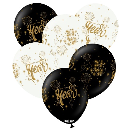 Balonky Happy New Year s ohňostrojem balení 6 ks