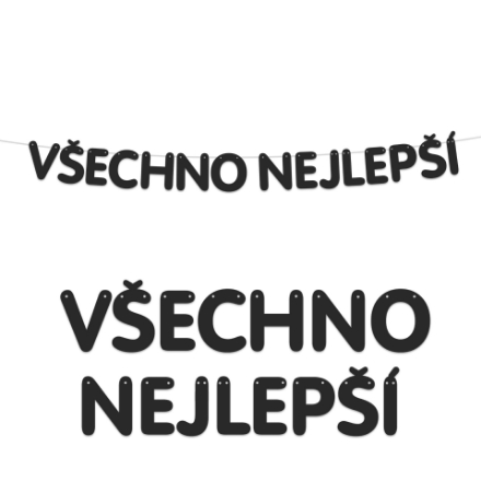 Černá papírová girlanda Všechno nejlepší se saténovou stuhou 3 m, rozměr 130 × 11 cm