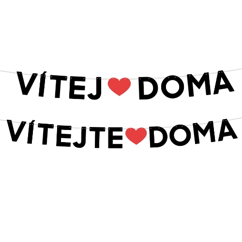 Levně Papírová girlanda Vítej doma / Vítejte doma – černá 110 cm