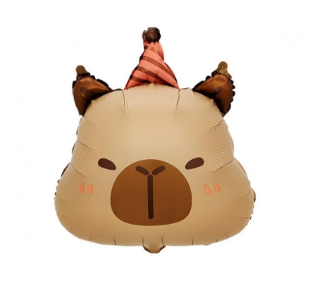 Fóliový balonek kapybara narozeninová hlava s čepičkou