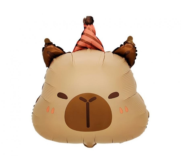 Fóliový balonek kapybara narozeninová hlava s čepičkou